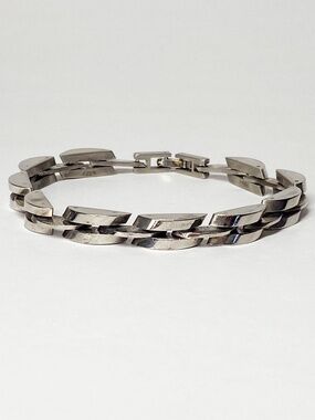 925 Sterling Silver Stamped Link Solid Bracelet 1 oz Geometric Modernist Sleek